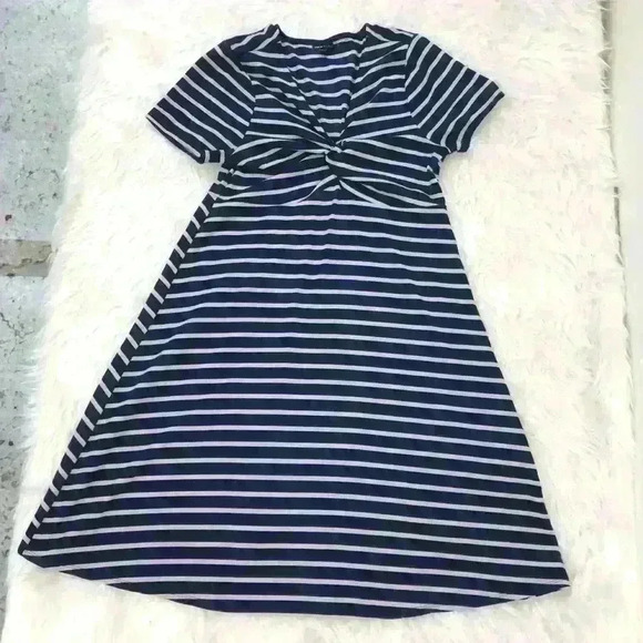 TORRID Blue White Striped V Neck Short Sleeve Dress - Picture 1 of 7